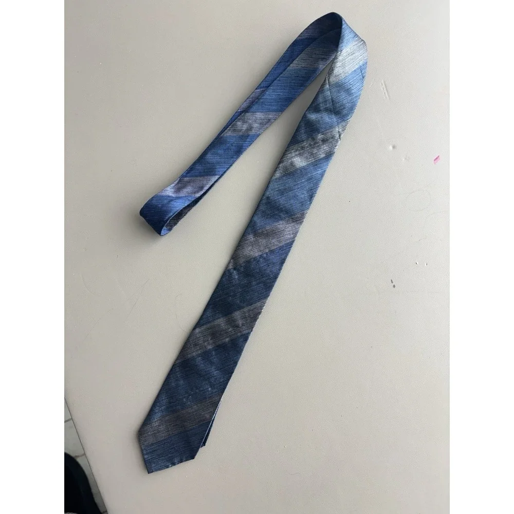 HANFABS 100% Silk‎ Tie Blue Gray Diagonal Stripe Made In India Classic Mens